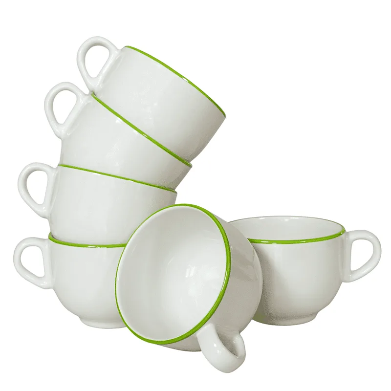 Set de 6 căni Jumbo Arctic White cu chenar verde măr de vară, 450 ml - Master