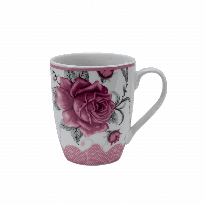 Weiße Tasse mit rosa Rose, 280 ml - Master