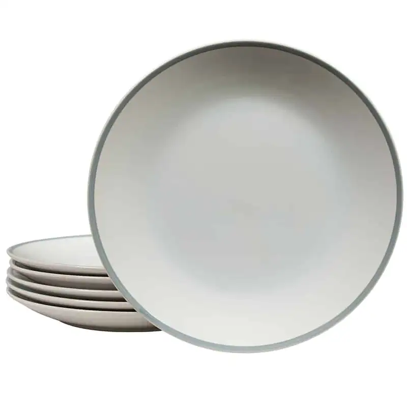 Set de 6 farfurii plate Pure White cu linie gri pe margine - Master
