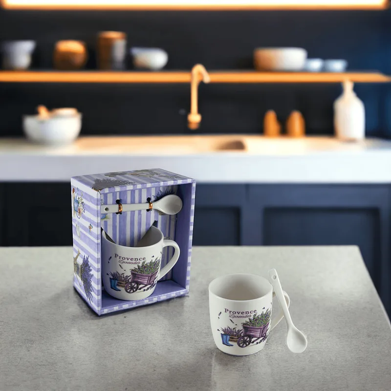 Чаша 170 ml, бяла с лавандула дизайн количка - Master