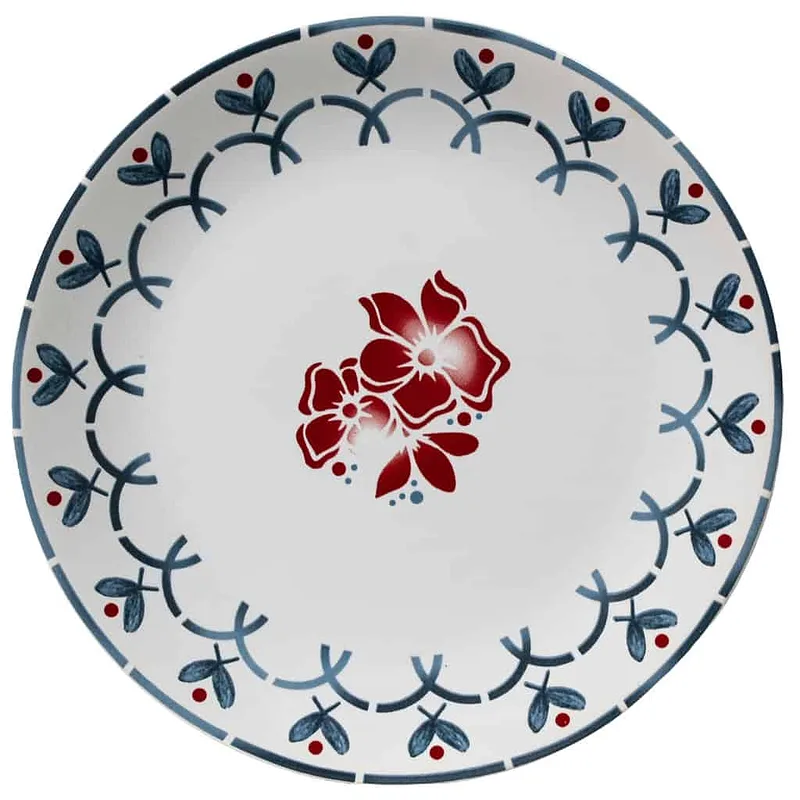 Farfurie plat cu panglica si flori rosii, 26 cm, Alb Pur - Master