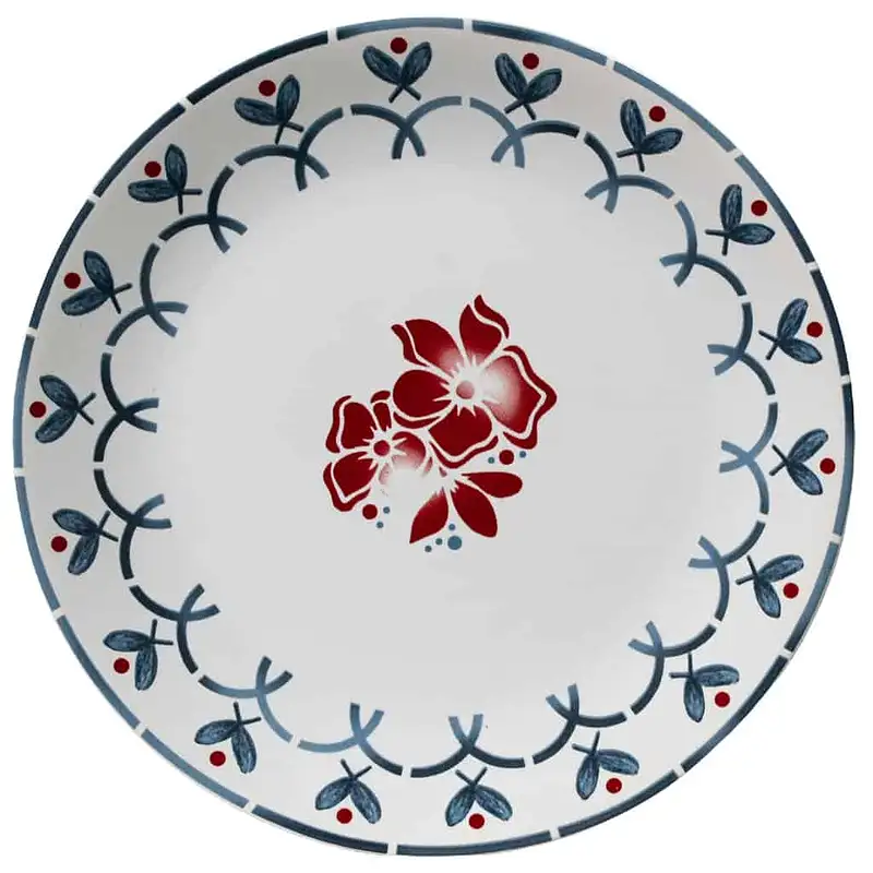 Farfurie plat cu panglica si flori rosii, 26 cm, Alb Pur - Master