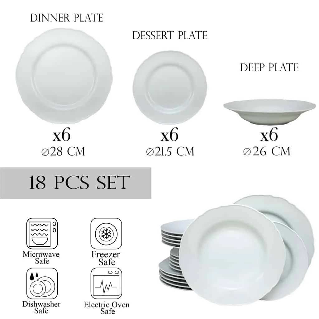 Set farfurii 18 piese, 6 persoane, Aisberg, Porțelan, Alb lucios - Master