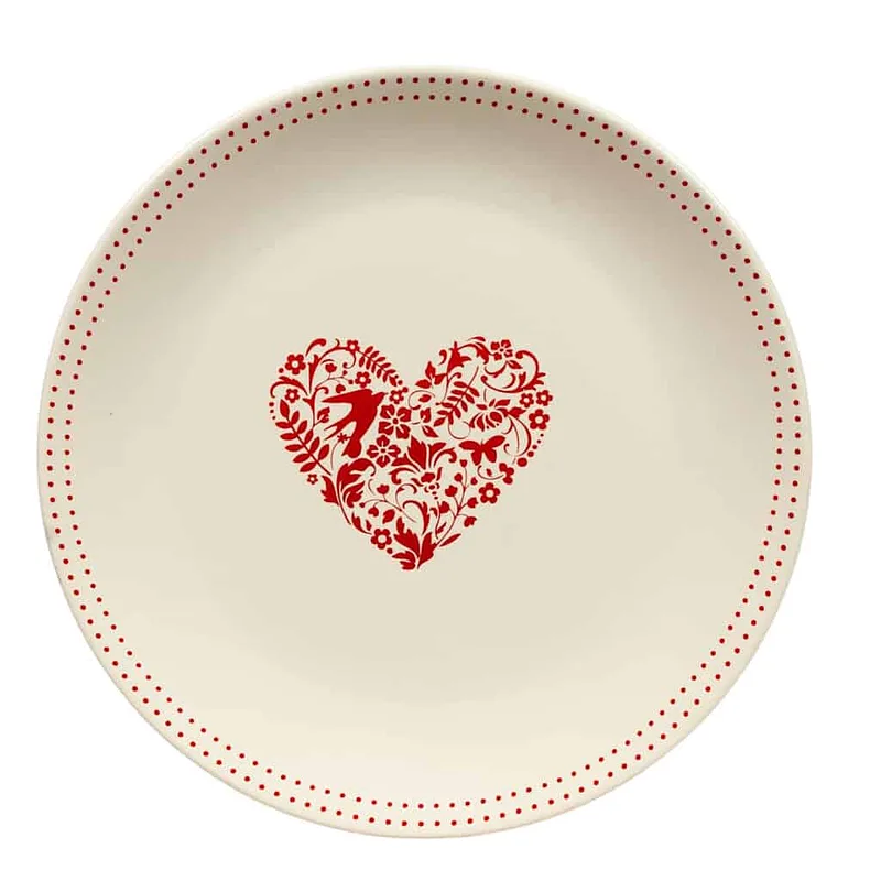 Farfurie extinsa 26 cm cu decor Inima Rosie, Crem - Master