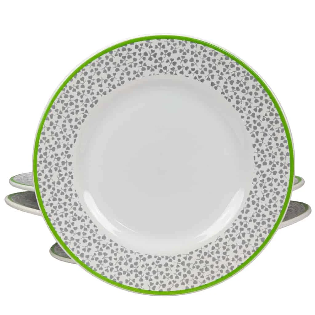 Set 6 farfurii de desert Pure White cu linie verde si trifoi, 20 cm - Master
