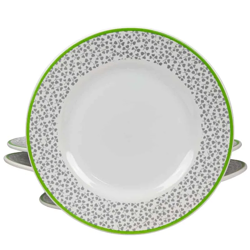 Set mit 6 Pure White Desserttellern mit grüner Linie und Kleeblatt, 20 cm - Master