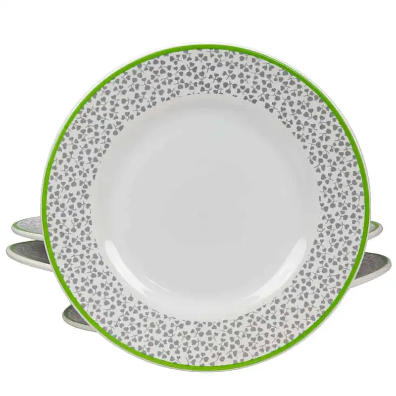 Set 6 farfurii de desert Pure White cu linie verde si trifoi, 20 cm - Master