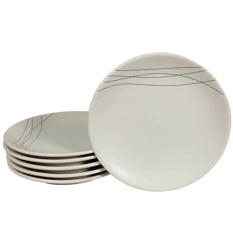 Set 6 farfurii pentru desert Pure White cu linii abstracte, 20 cm - Master
