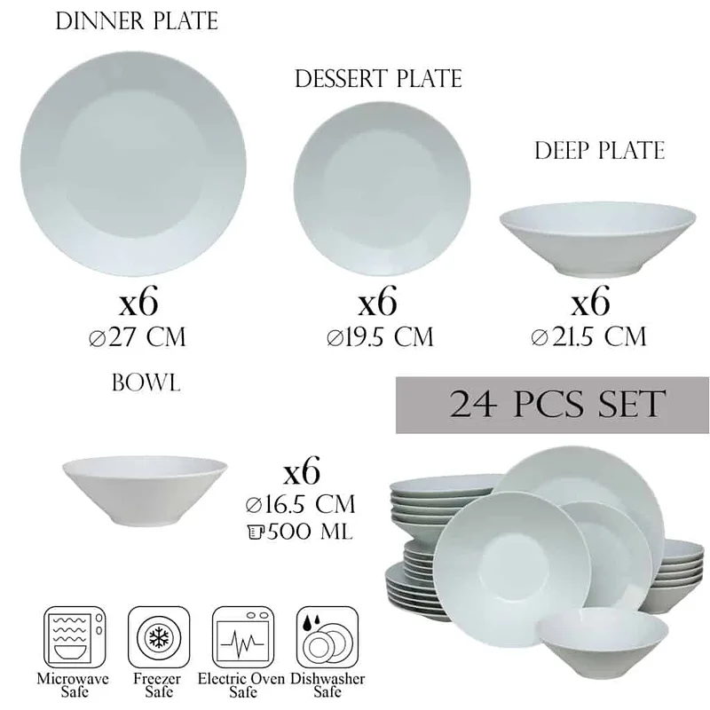 Set farfurii 24 piese, 6 persoane, Zapada, Cesiro, Porțelan, Alb - Master