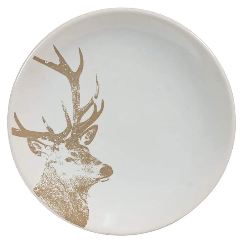 Moderner Desertteller, Ø 20 cm, Alb Pur mit Goldenem Hirsch - Master