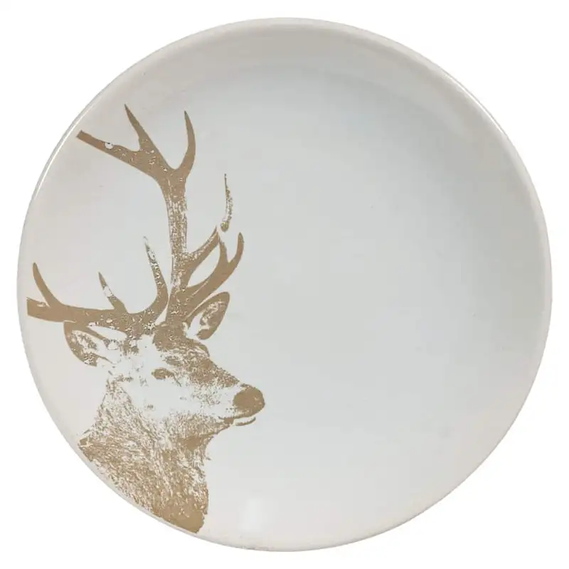Moderner Desertteller, Ø 20 cm, Alb Pur mit Goldenem Hirsch - Master