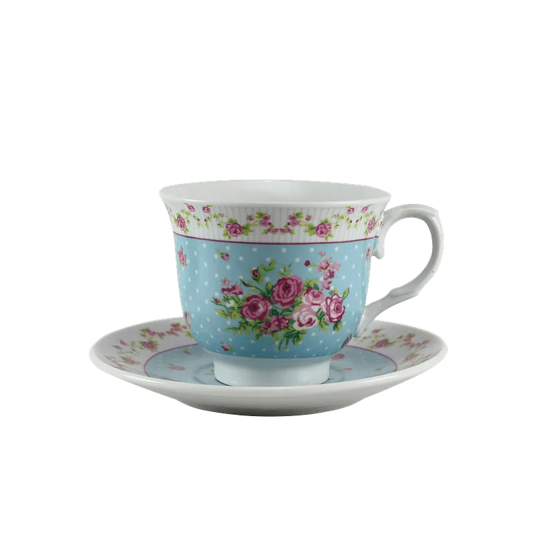 Set of 6 cups, 200 ml, White with floral design - Master