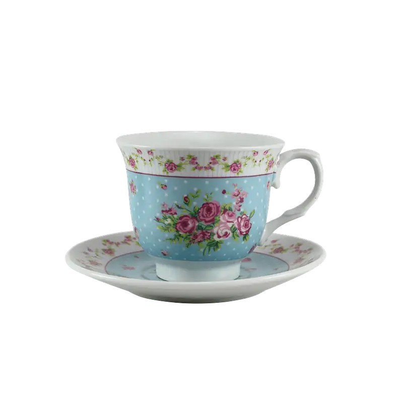 Set of 6 cups, 200 ml, White with floral design - Master