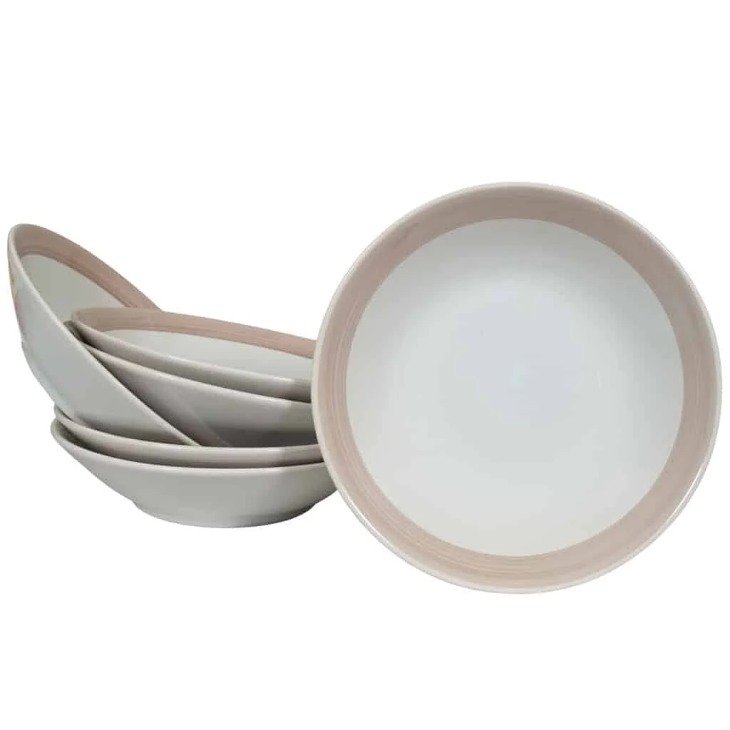 Set of 6 deep plates Arctic White with brown band - Master