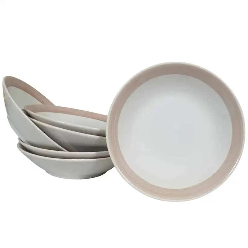 Set of 6 deep plates Arctic White with brown band - Master
