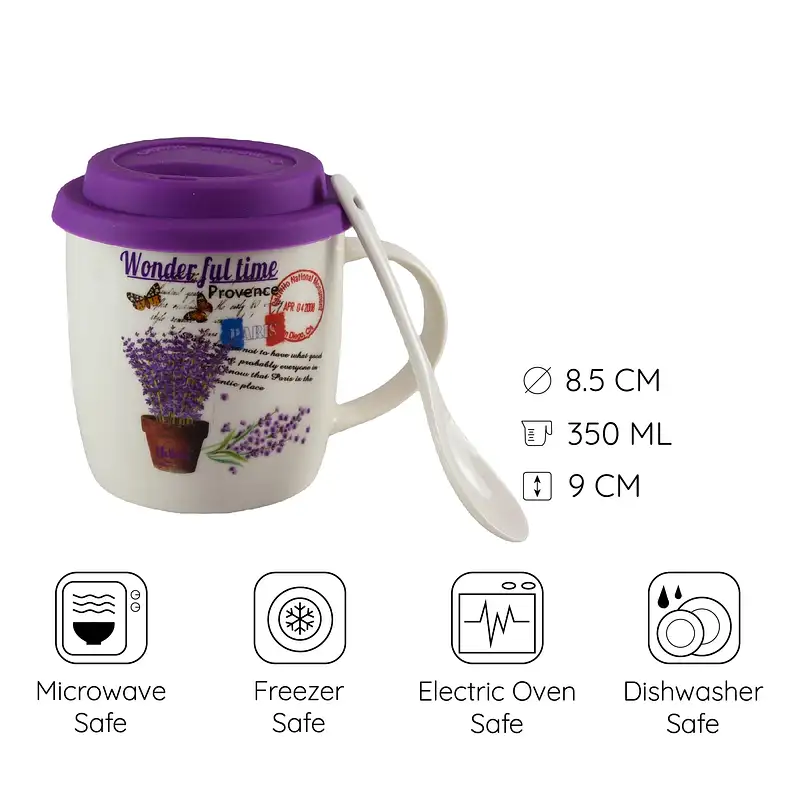 Becher mit Deckel und Löffel 350 ml, Weiß mit Paris-Design - Master