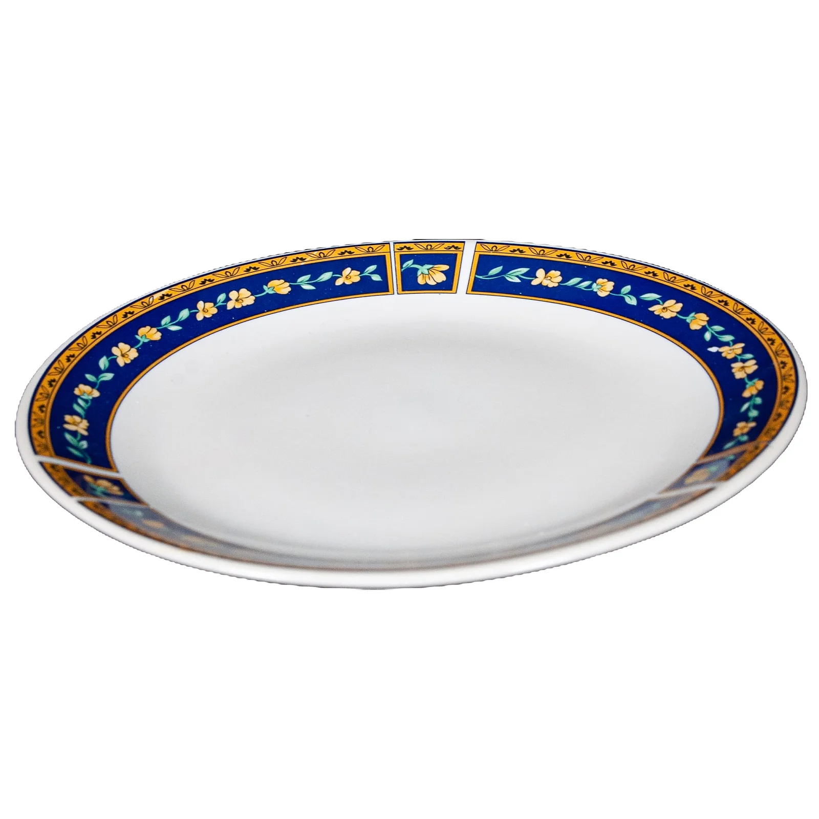 Farfurie de desert cu banda albastra cu flori, 19,5 cm, Alb Pur - Master