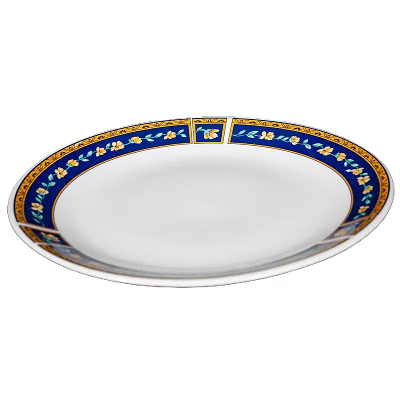 Farfurie de desert cu banda albastra cu flori, 19,5 cm, Alb Pur - Master