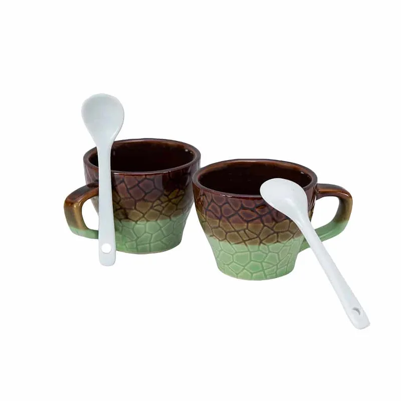 Set 2 cești cu lingura, 70 ml, Verde/Maro - Master